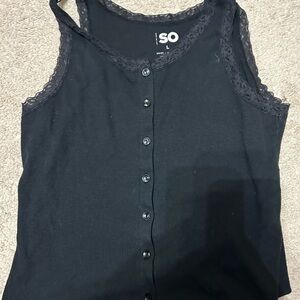 SO Women's Black Button-Down Camisole with Lace Trim
